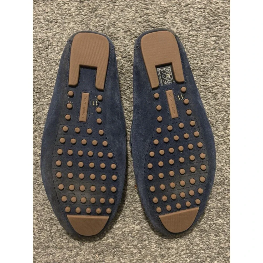 TORY BURCH Gemini Driver Blue Suede Loafers Fringe Size 11‎